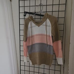 Striped Knit Hoodie Sweater